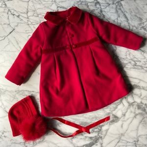 Red Patachou Coat 3T and MiLoves Angora Bonnet 4T
